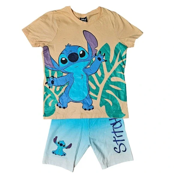 Disney Stitch set girls t shirt and bike shorts sz 8 - Picture 1 of 7